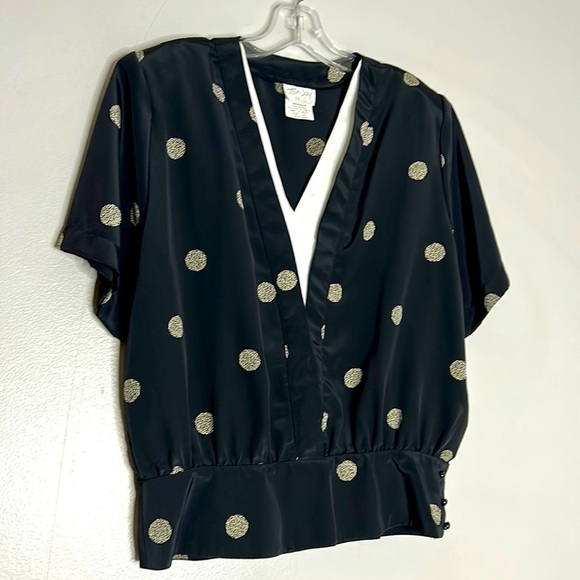 TanJay Vintage v neck shirt sleeve crop kimono top black size 10 full moon - Picture 1 of 6